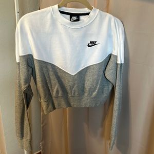 Nike Cropped Sweatshirt, White and Gray, Size S